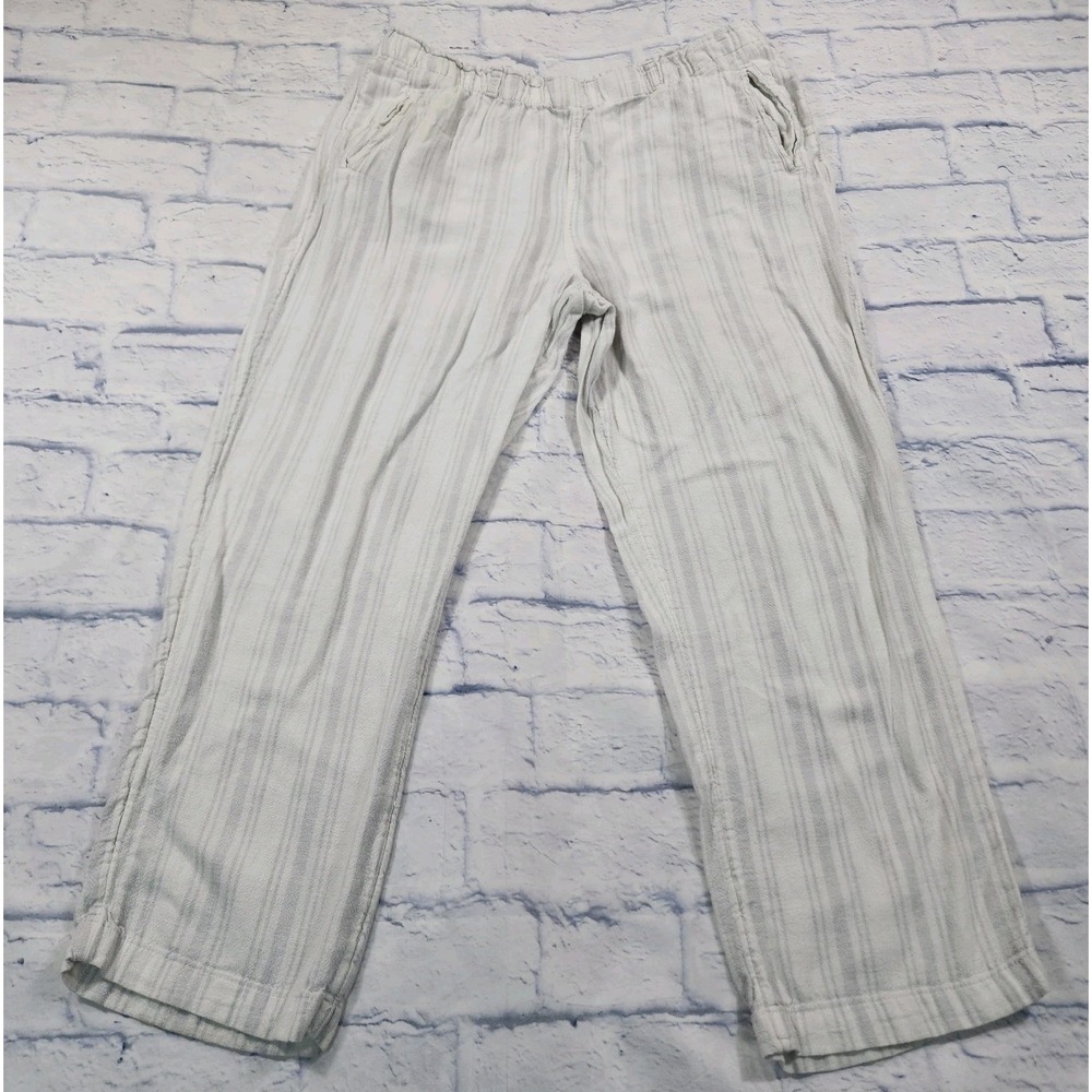 Sigrid Olsen Pants WOMENS L Off White Striped Linen Blend Coastal Beachy